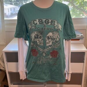 Super cool CBGB green 2-fer long sleeved shirt. Size small.
